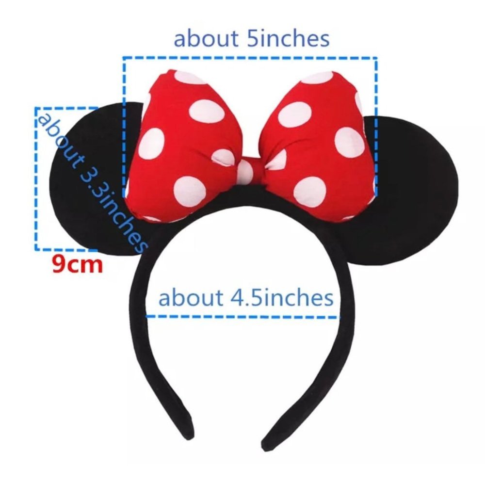 Minnie Mouse Ear Headband Fuchsia Sparkle Shimmer Sequins Puffed Bows - Picture 3 of 4